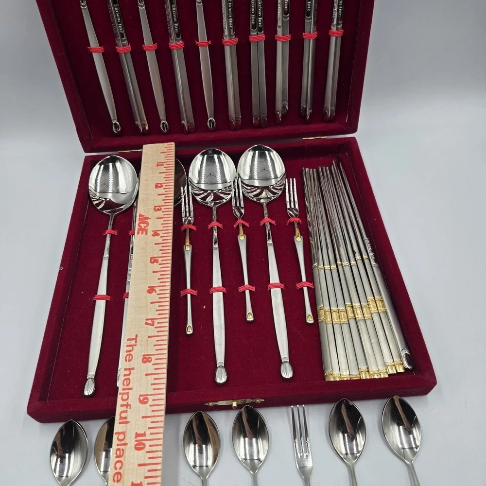 Kitchen Line Black Pearl 18/10‎ Stainless Spoons, Chop Sticks 31 Pc Set W/ Case